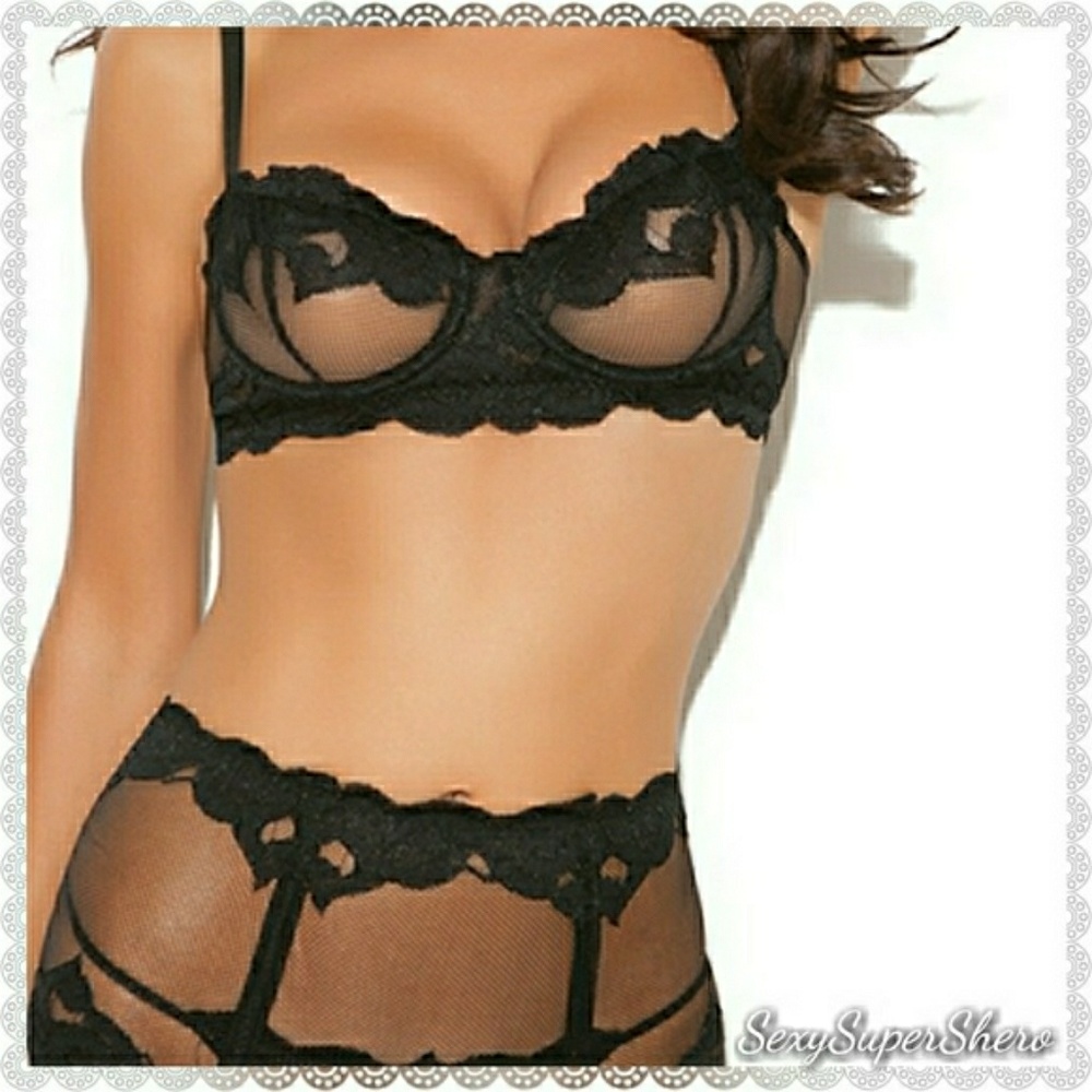 SALE!🆕Sexy Lingerie 4 piece set Lace Embroidery Black - Picture 6 of 8